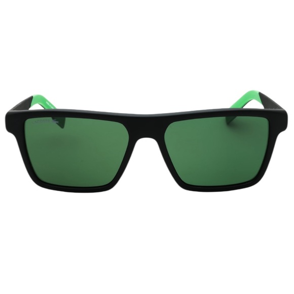 Lacoste Sunglasses in Matte Black Frame and Green Highlights - Picture 1 of 12